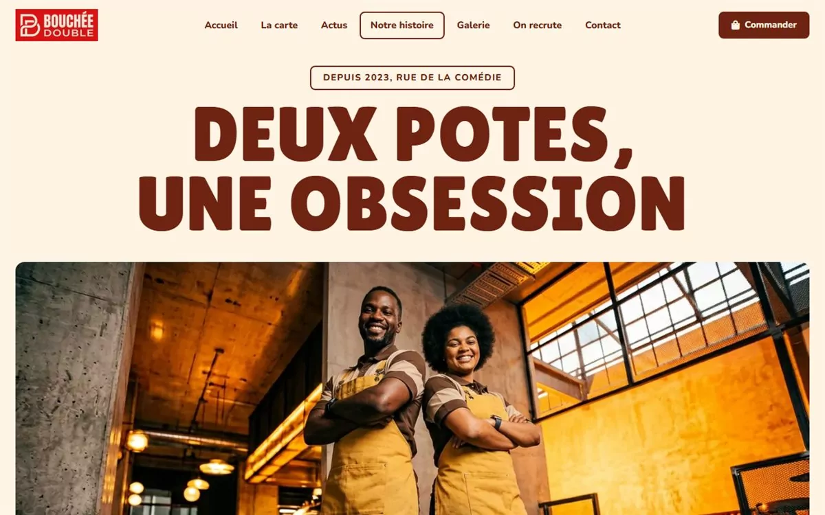 Page Notre histoire du site Bouchée Double sur ordinateur